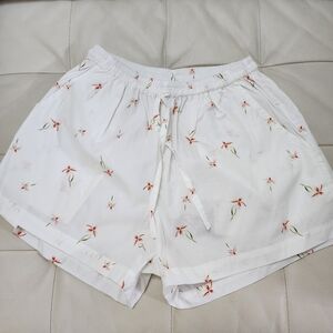 Piyama Floral High Waist Women's Shorts - White With Flowers
